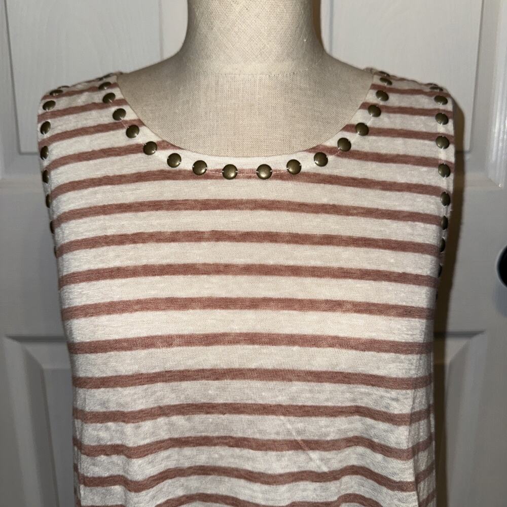 NEW J.Crew Women’s Striped 100% Linen Tank Pink Cream Size M - Picture 2 of 9